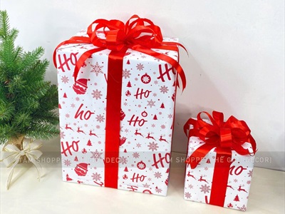 Hộp quà trang trí Noel nơ ruy băng lụa [Làm sẵn - Nhiều cỡ - màu] HOPQUA-03